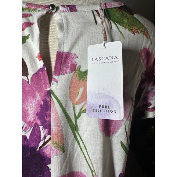 NEW Lascana Flutter Sleeve Flowy Viscose Midi Dress White Purple Pink Floral 8 - Picture 8 of 13
